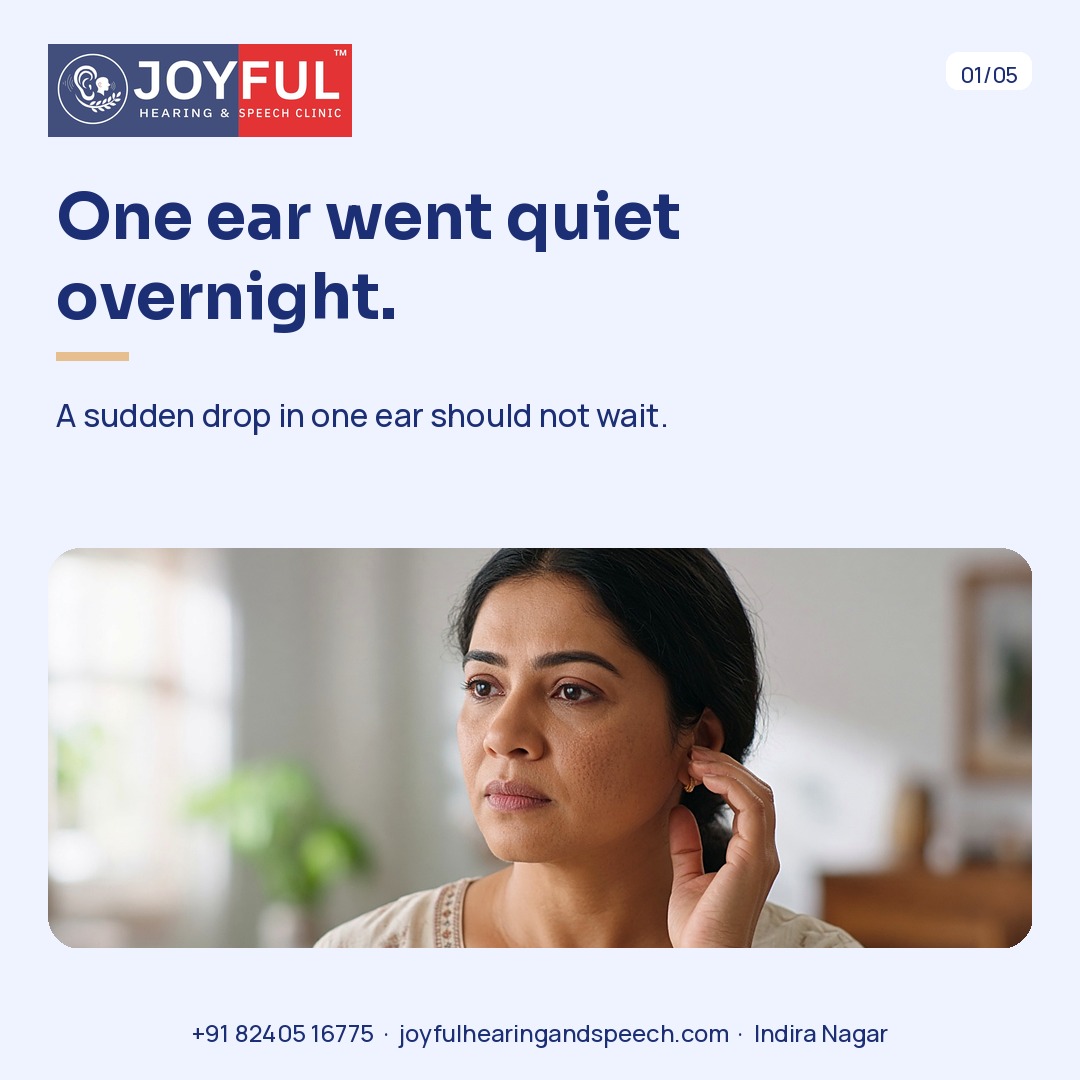 A woman holds one ear. One ear went quiet overnight.