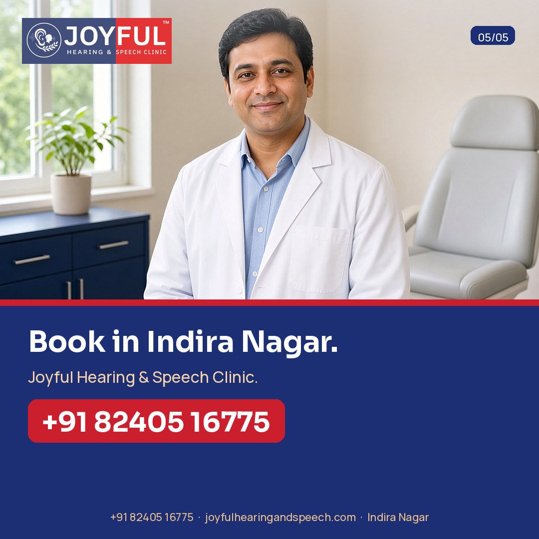 A clinician in a bright clinic. Book in Indira Nagar. Joyful Hearing & Speech Clinic. +91 82405 16775.