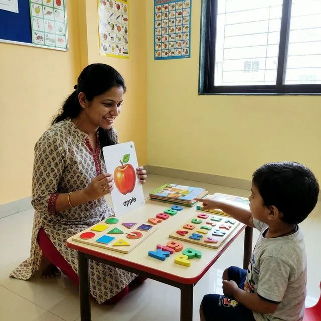 Speech therapist working with child